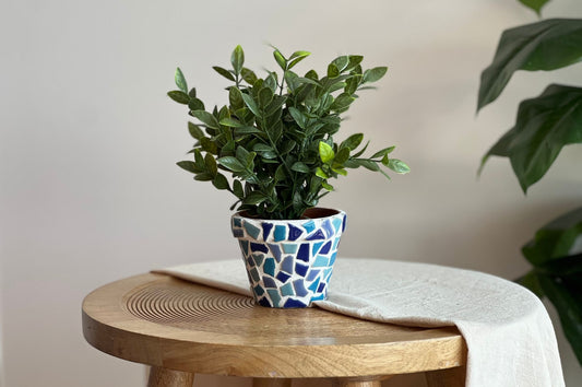 Mozaiek bloempot blauw