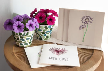 Bundel - DIY Pakket Mozaïek Bloempot (2 stuks) + Borduurkaarten (5 stuks)