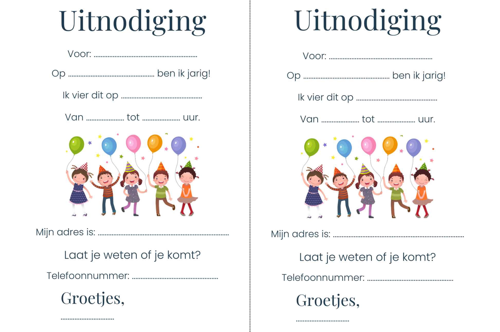 Printable Kinderfeestje uitnodiging